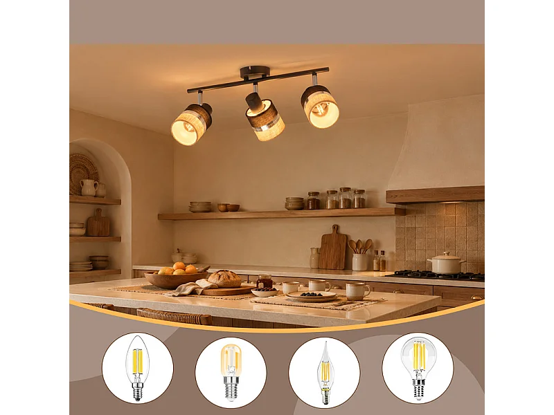 NETTLIFE Glitzerlife Applique de plafond LED 3 flammes Lampe de plafond Noire Luminaire de plafond