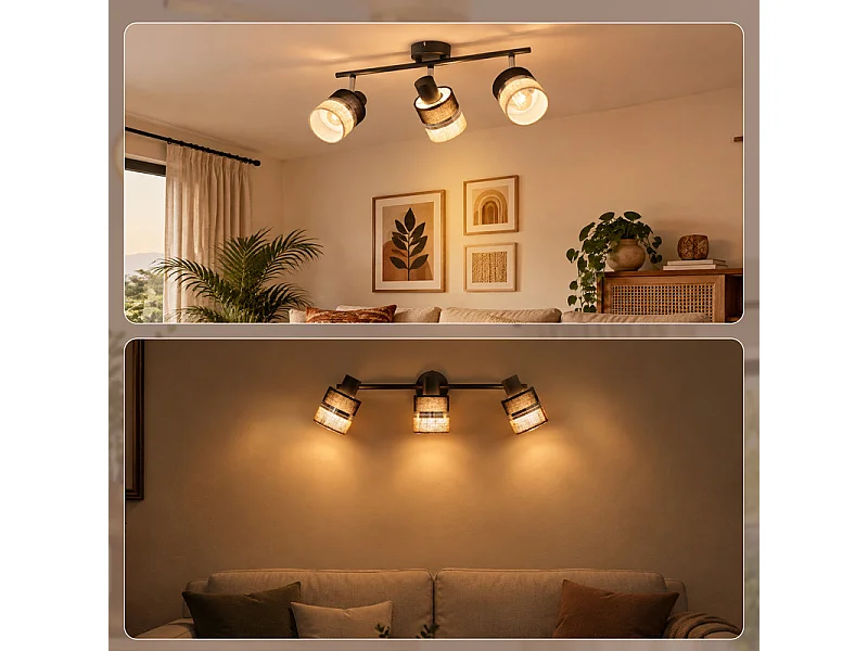 NETTLIFE Glitzerlife Applique de plafond LED 3 flammes Lampe de plafond Noire Luminaire de plafond