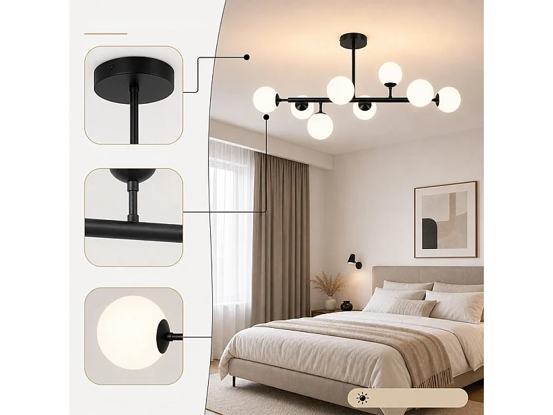 NETTLIFE Plafondlamp 8 lampen Plafondlamp voor woonkamer Plafondlamp voor slaapkamer Zwart G9