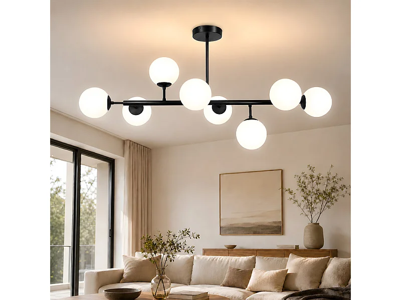 NETTLIFE Plafondlamp 8 lampen Plafondlamp voor woonkamer Plafondlamp voor slaapkamer Zwart G9