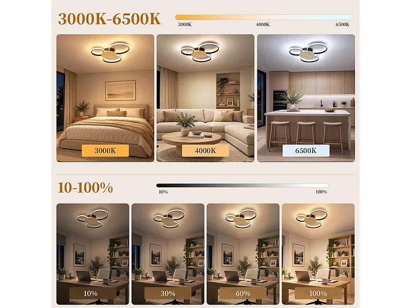 NETTLIFE Drewniana lampa sufitowa LED, oprawa sufitowa do salonu