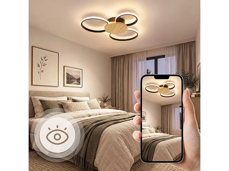 NETTLIFE Drewniana lampa sufitowa LED, oprawa sufitowa do salonu