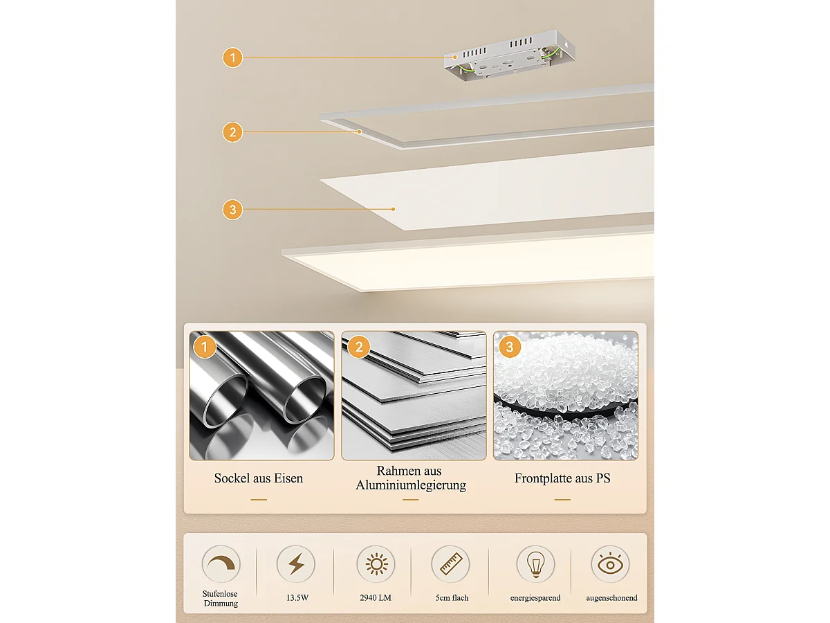 NETTLIFE Plafon LED 100x25cm 2940lm, Nowoczesny z Możliwością Ściemniania, Biały do Salonu [Klasa Energetyczna A]