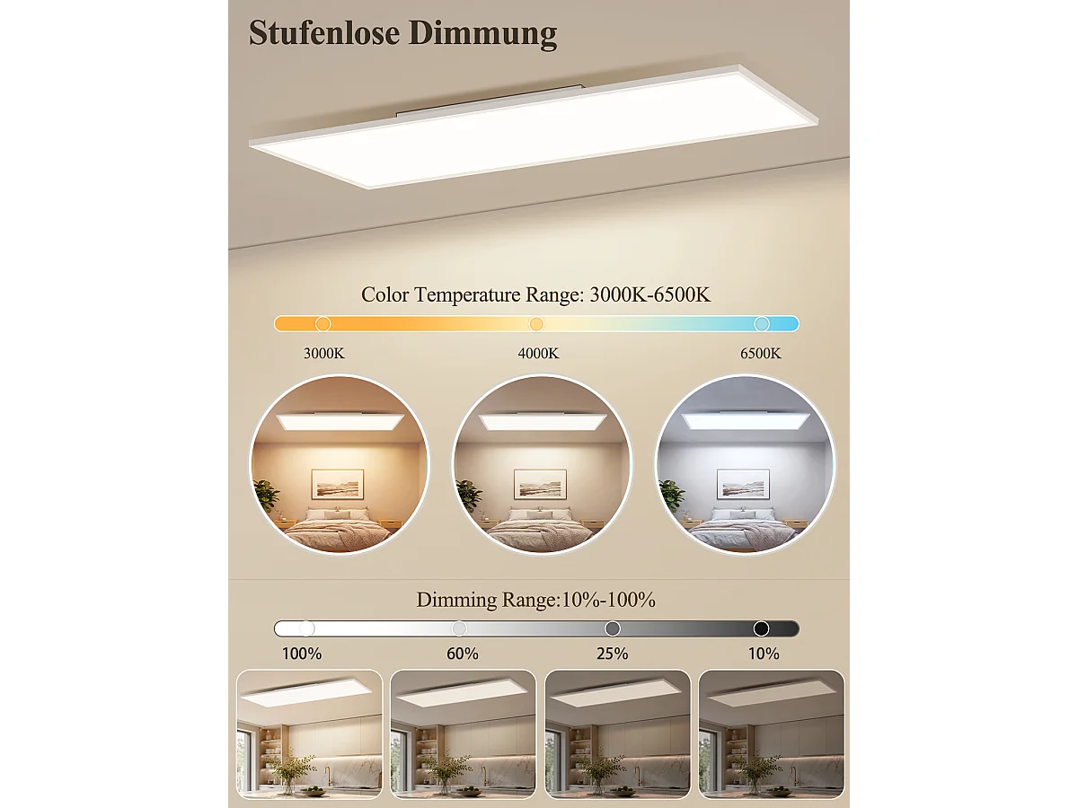 NETTLIFE Plafon LED 100x25cm 2940lm, Nowoczesny z Możliwością Ściemniania, Biały do Salonu [Klasa Energetyczna A]