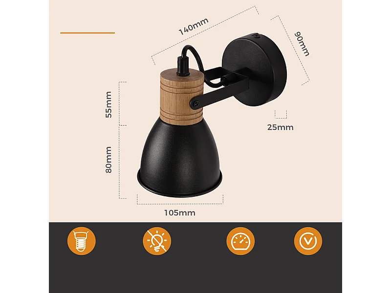 NETTLIFE Spot de plafond 1 lumiere, lampe E14 vintage pour couloir et cuisine