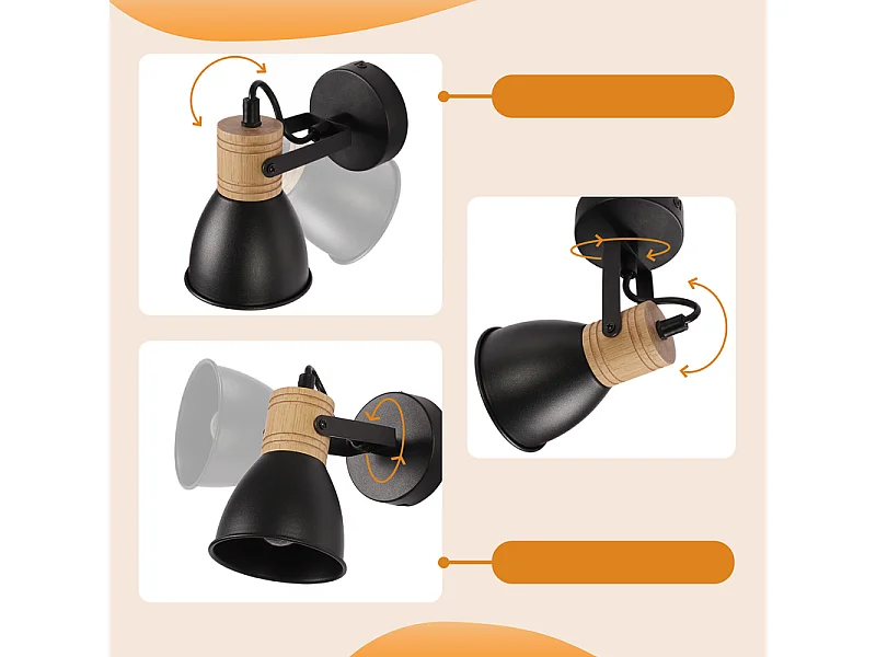 NETTLIFE Spot de plafond 1 lumiere, lampe E14 vintage pour couloir et cuisine
