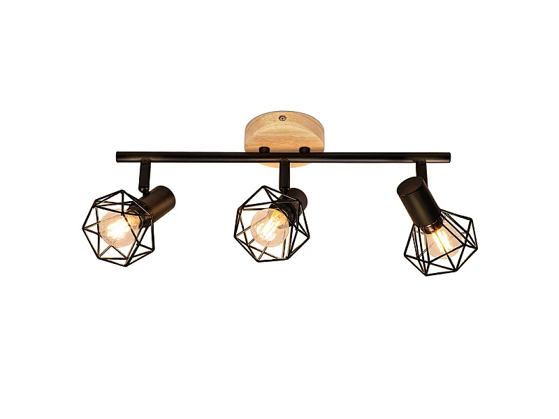NETTLIFE Spot plafond 3 lumieres bois noir E14 orientable 350 vintage pour couloir/salon
