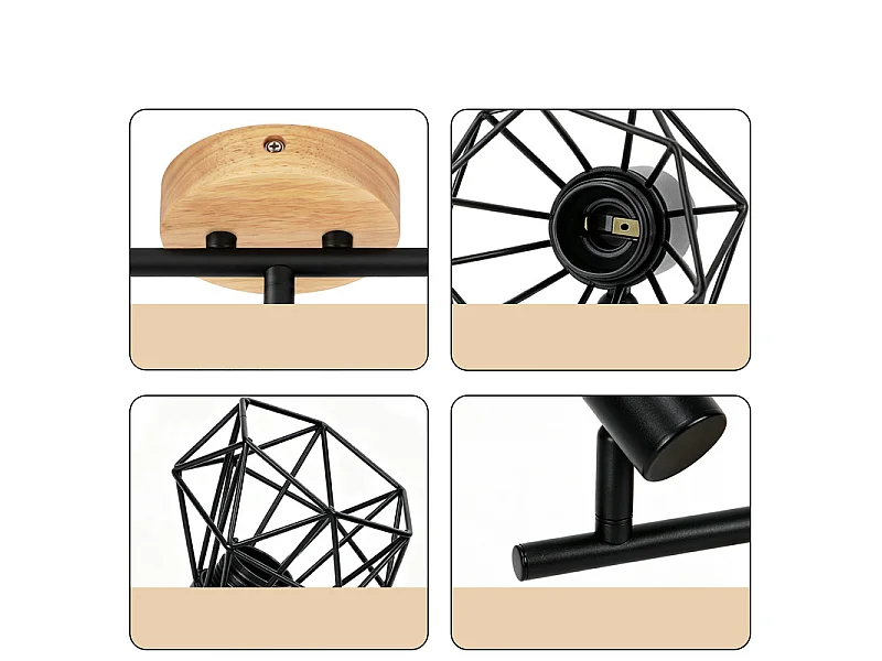 NETTLIFE Spot plafond 3 lumieres bois noir E14 orientable 350 vintage pour couloir/salon
