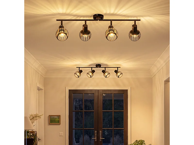 NETTLIFE Spot plafond 4 lumières vintage noir E14 orientable 350° métal pour salon/cuisine