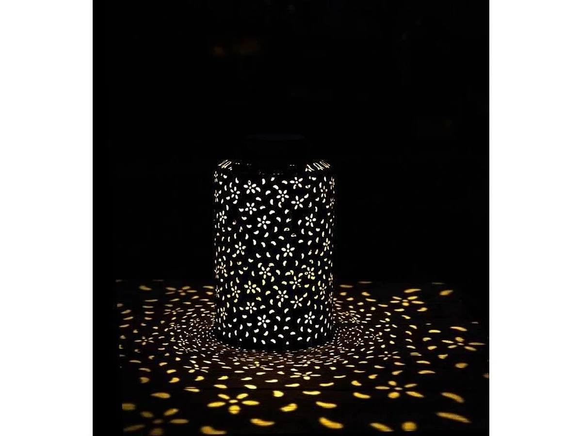 Lanterne solaire de jardin Garden ID Dubai LED 25 x 41 cm en métal noir et doré finition texturée