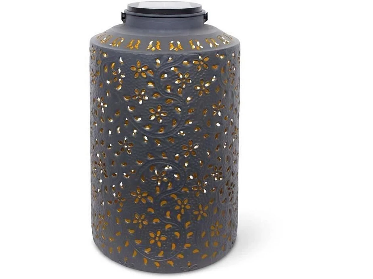 Lanterne solaire de jardin Garden ID Dubai LED 25 x 41 cm en métal noir et doré finition texturée