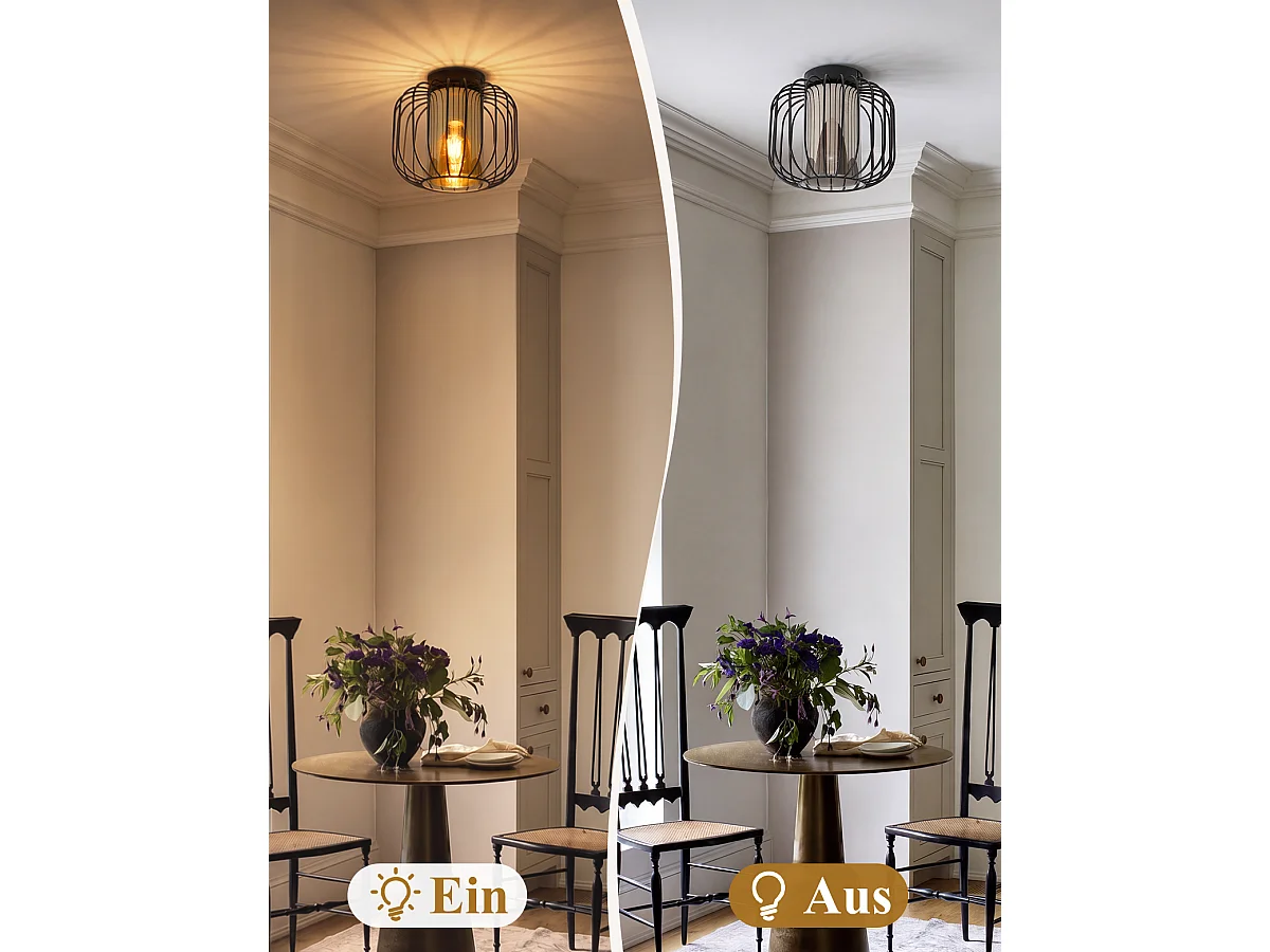 NETTLIFE Plafonnier vintage 1 lumière avec abat-jour en verre, E27, noir
