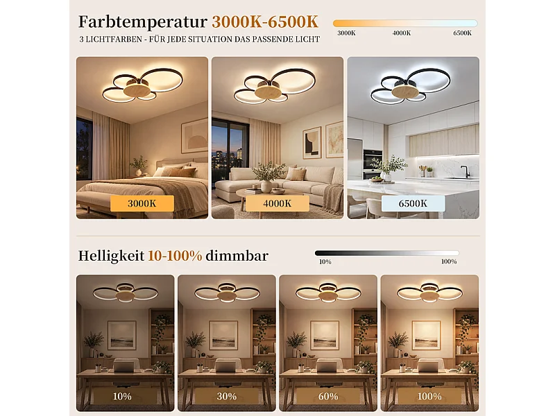 NETTLIFE Lampa sufitowa drewniana do sypialni 4KDXYQ