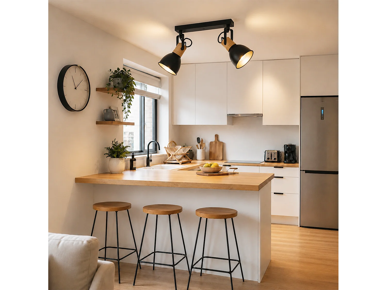 NETTLIFE Spot plafonnier 2 flammes E14 vintage noir, luminaire d'entrée et couloir