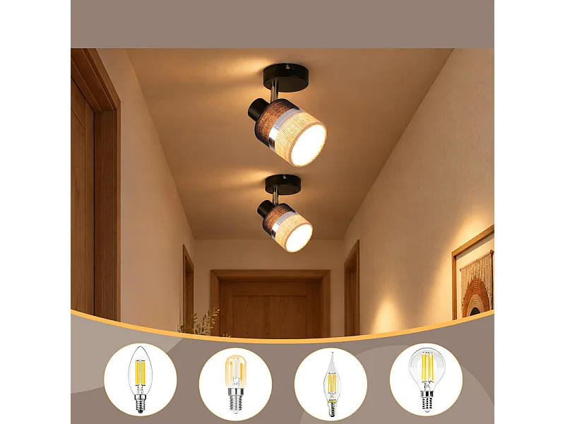 NETTLIFE Glitzerlife Applique de plafond 1 flamme E14 Lampe de plafond LED Noire Spot de plafond
