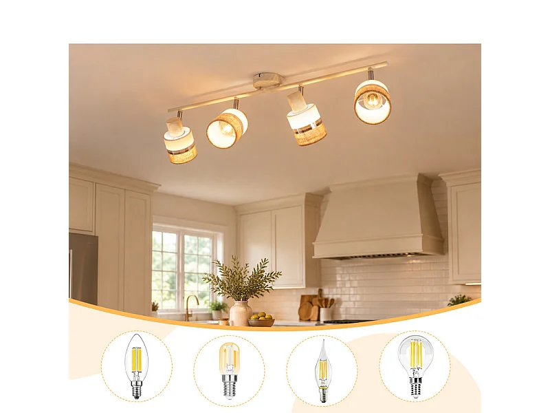 NETTLIFE Glitzerlife Deckenleuchte 4-flammig, LED-Küchenlampe, Deckenleuchte E14