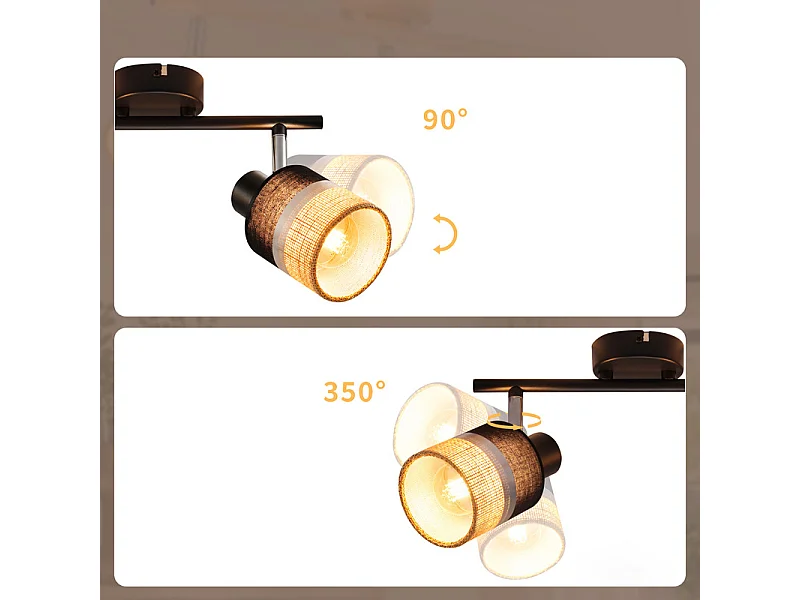 NETTLIFE Glitzerlife Applique de plafond LED Lampe de plafond 2 flammes Orientable 350° E14