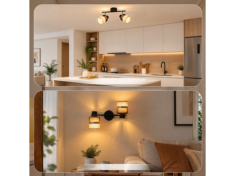 NETTLIFE Glitzerlife Applique de plafond LED Lampe de plafond 2 flammes Orientable 350° E14
