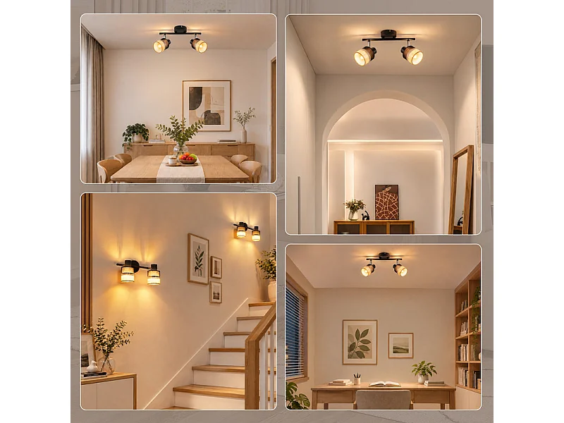 NETTLIFE Glitzerlife Applique de plafond LED Lampe de plafond 2 flammes Orientable 350° E14