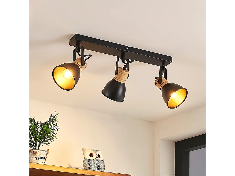 NETTLIFE Plafonnier orientable 2 lumières, lampe de plafond noire, E14, vintage pour couloir