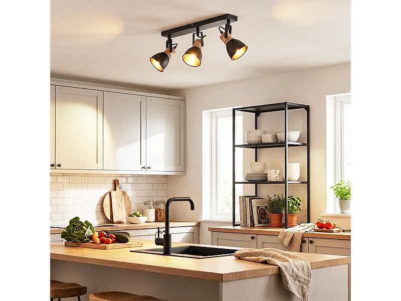 NETTLIFE Plafonnier orientable 2 lumières, lampe de plafond noire, E14, vintage pour couloir
