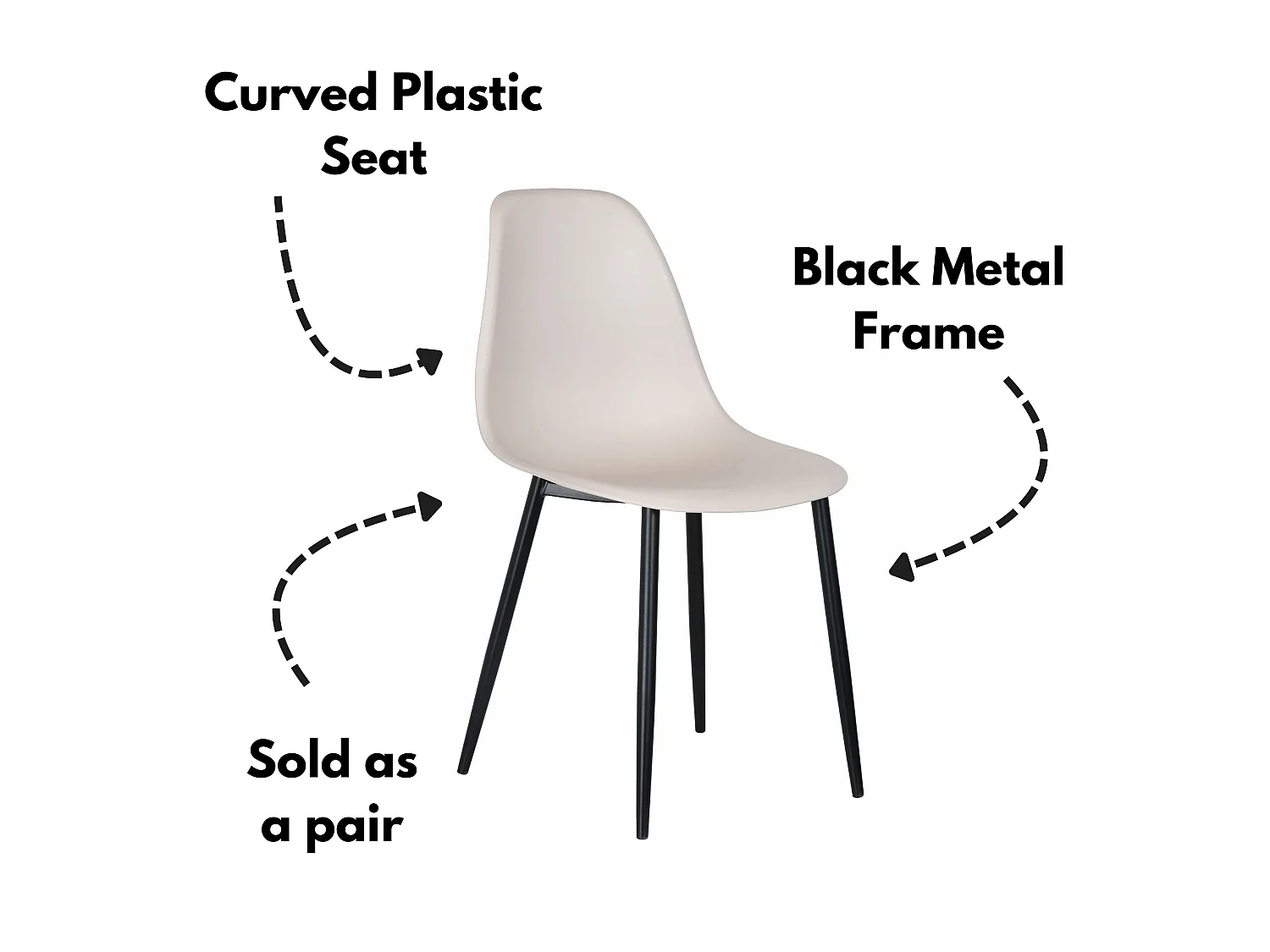 Pair of Aspen Curve Dining Chairs, Black Metal Tapered Frame