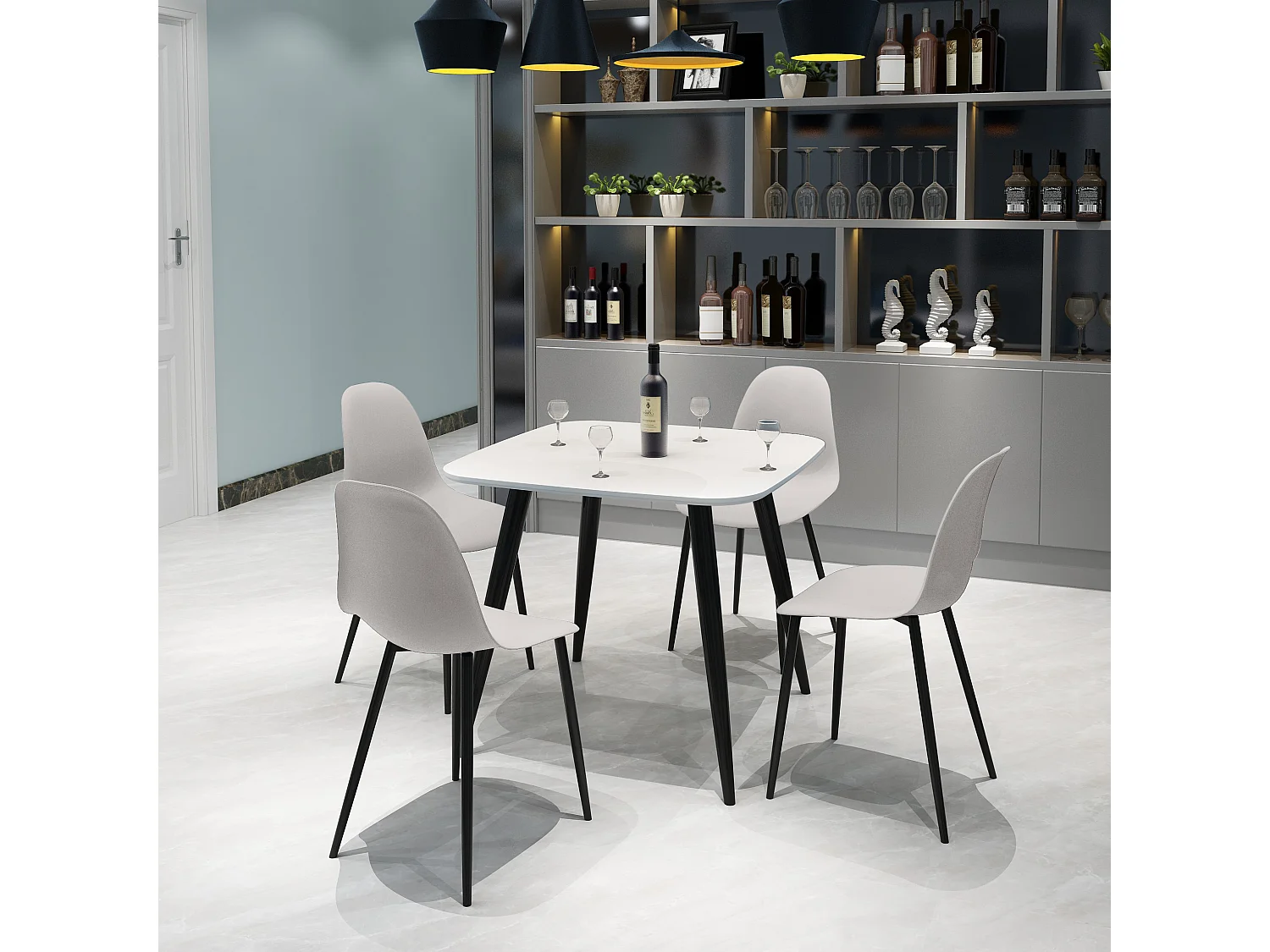 Pair of Aspen Curve Dining Chairs, Black Metal Tapered Frame