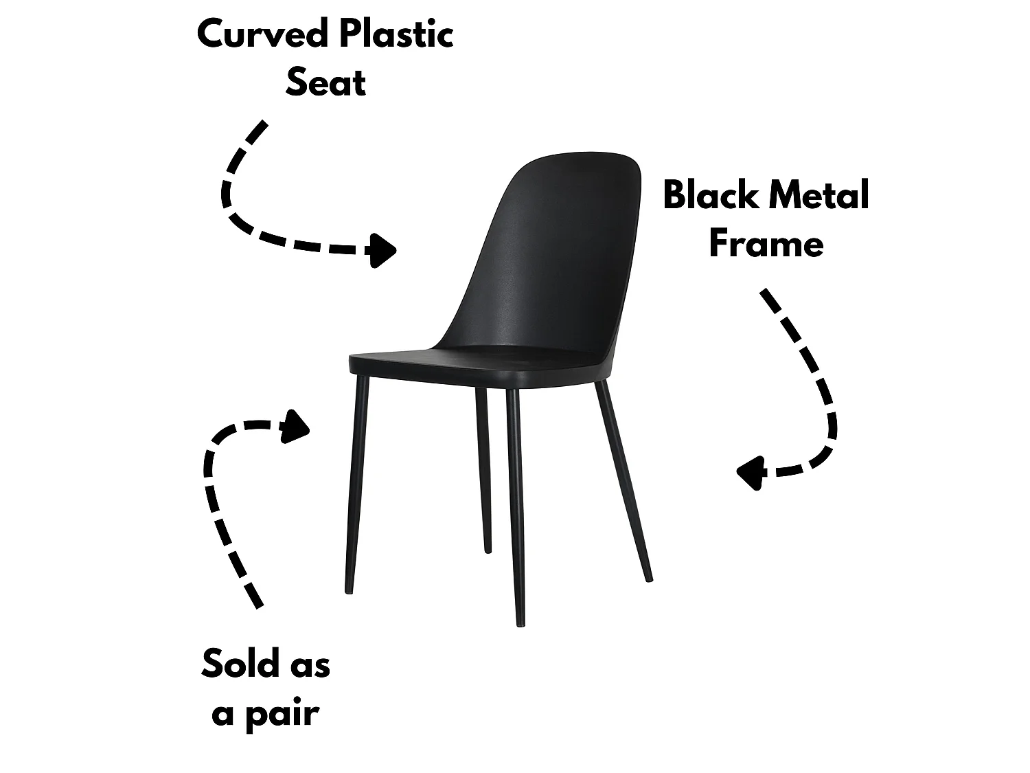 Pair of Aspen Duo Dining Chairs, Black Metal Tapered Frame