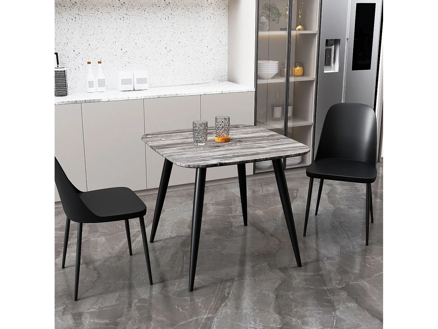 Pair of Aspen Duo Dining Chairs, Black Metal Tapered Frame