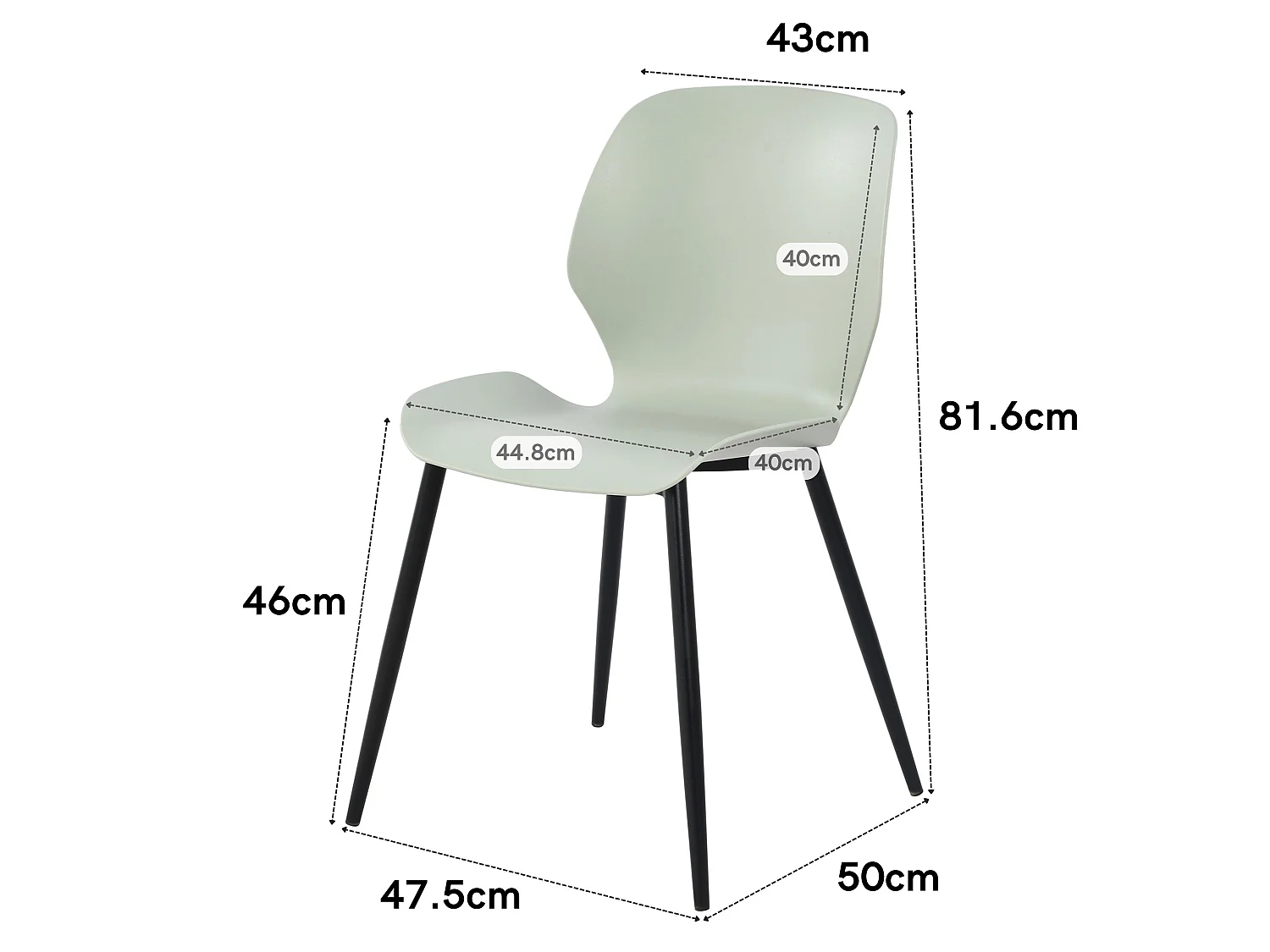 Pair of Carnaby Kitchen Dining Chairs, Black Metal Tapered Legs with Plastic Seats