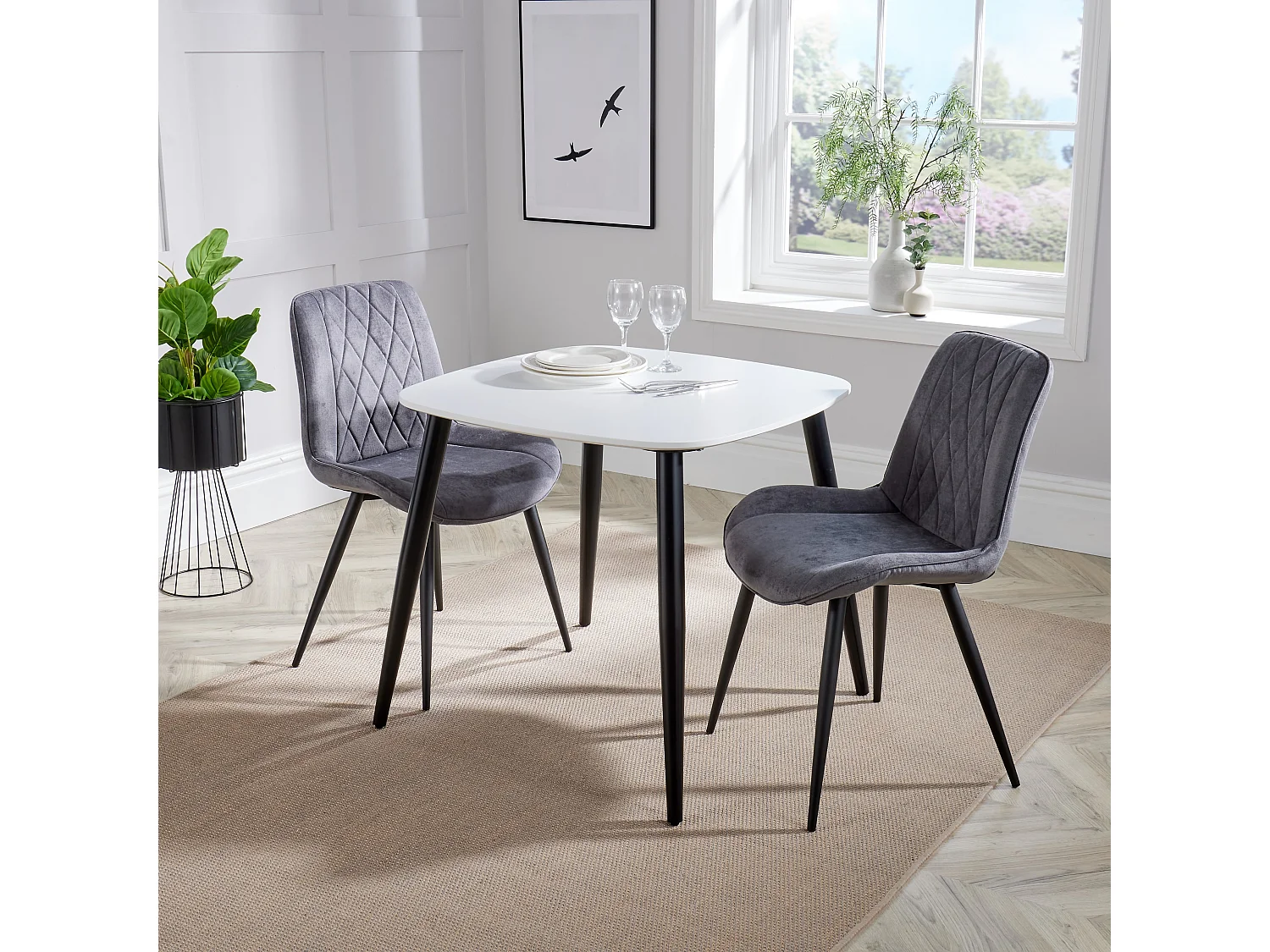 Pair of Aspen Upholstered Diamond-Stitch Fabric Dining Chairs