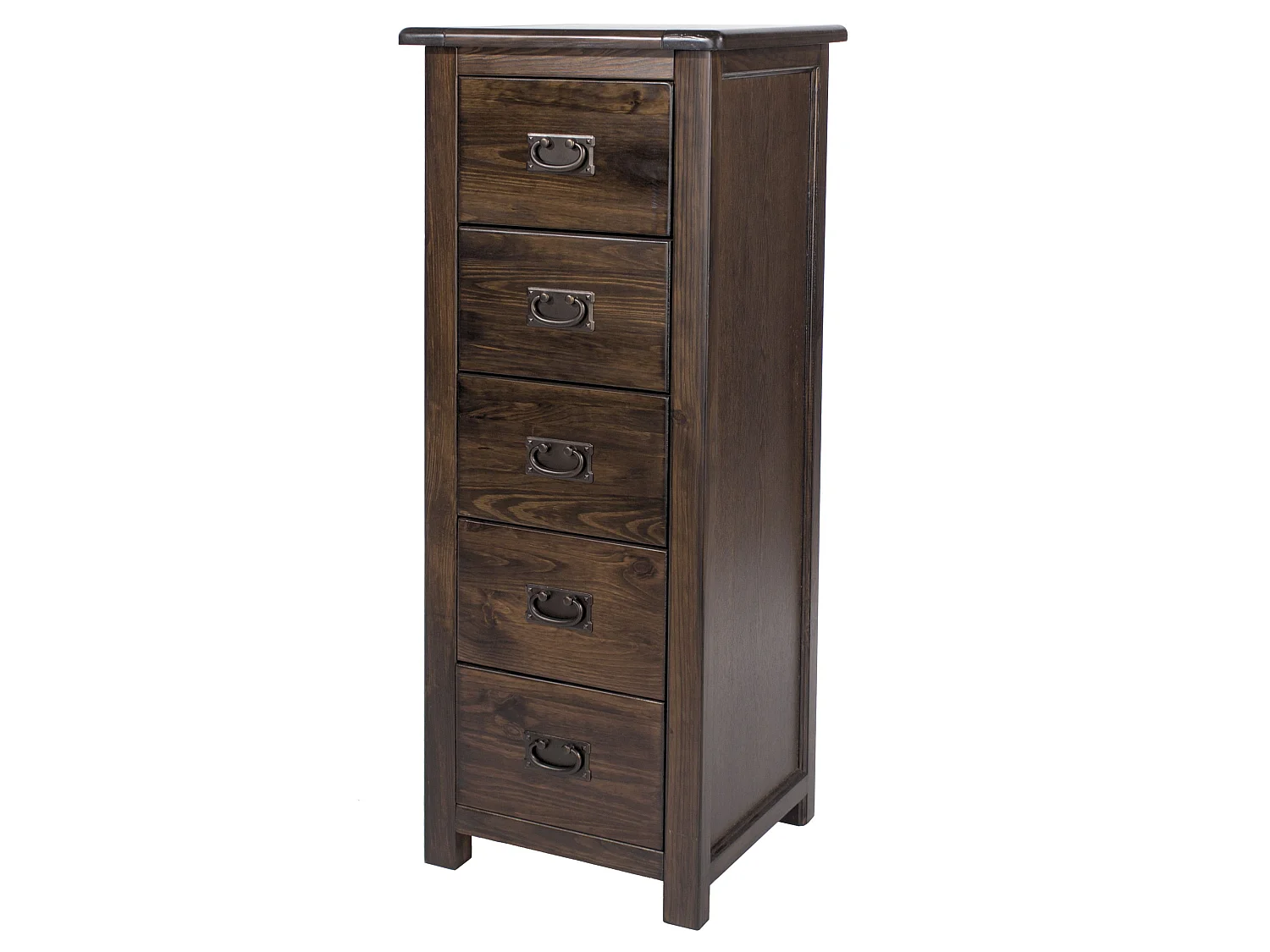 Boston 5-Drawer Narrow Chest of Drawers, Rustic Brown Lacquer