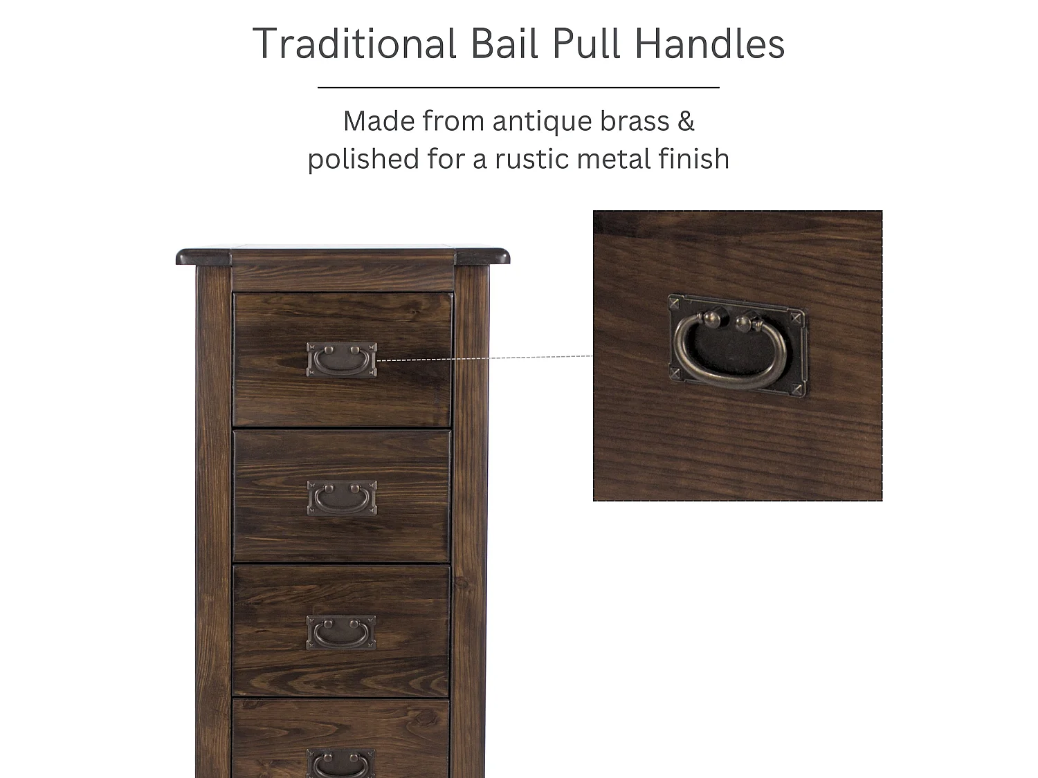 Boston 5-Drawer Narrow Chest of Drawers, Rustic Brown Lacquer