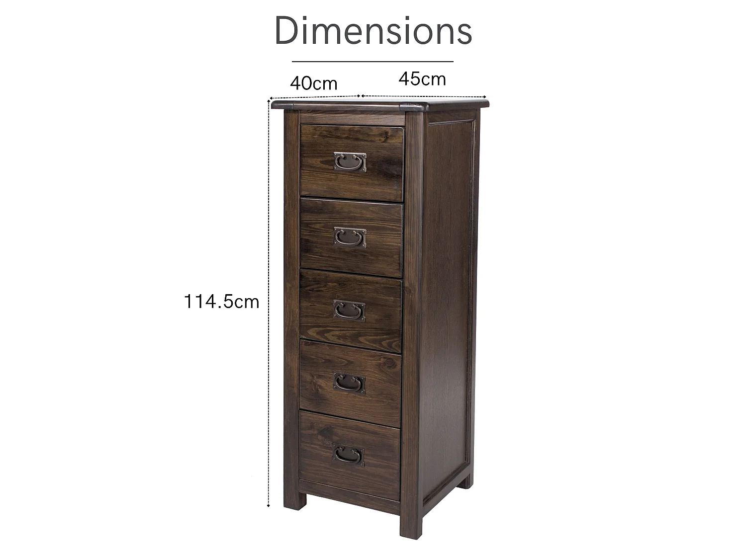 Boston 5-Drawer Narrow Chest of Drawers, Rustic Brown Lacquer