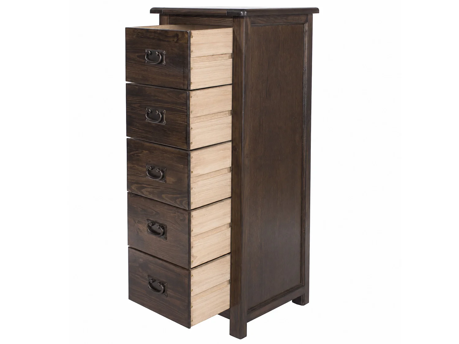 Boston 5-Drawer Narrow Chest of Drawers, Rustic Brown Lacquer