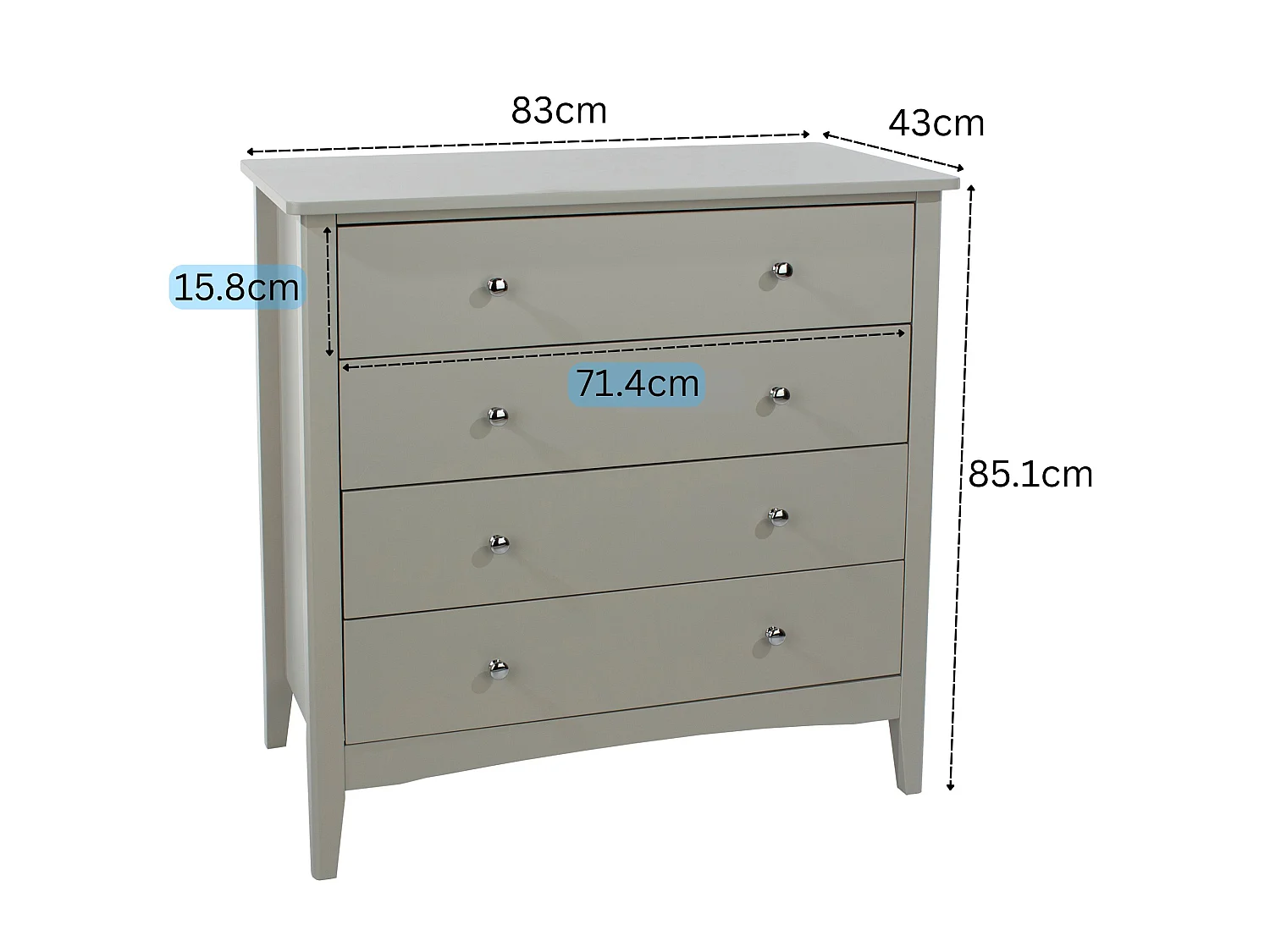 Como 4-Drawer Shaker-Style Chest of Drawers, Metal Hardware