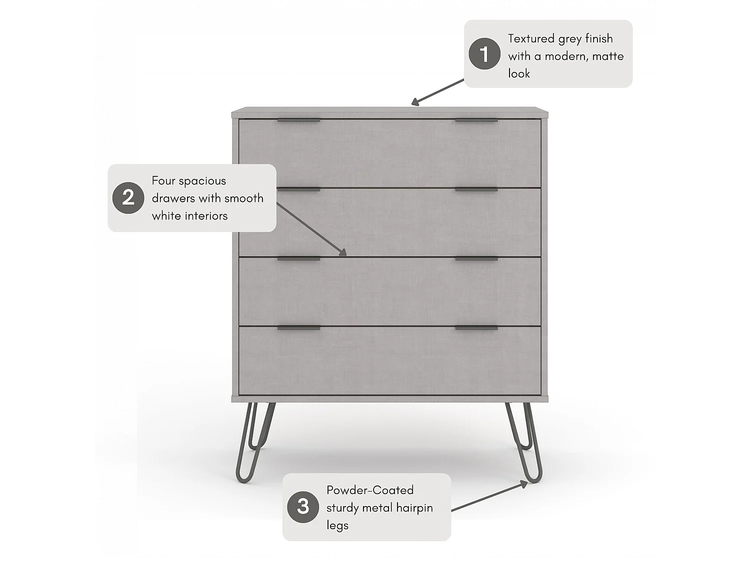 Augusta 4-Drawer Chest of Drawers, Industrial Design