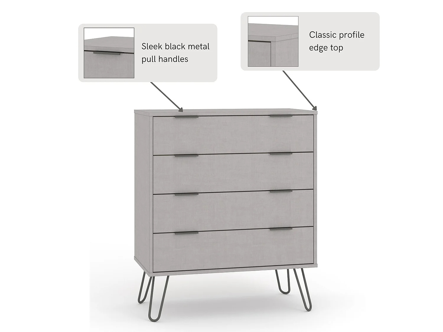 Augusta 4-Drawer Chest of Drawers, Industrial Design