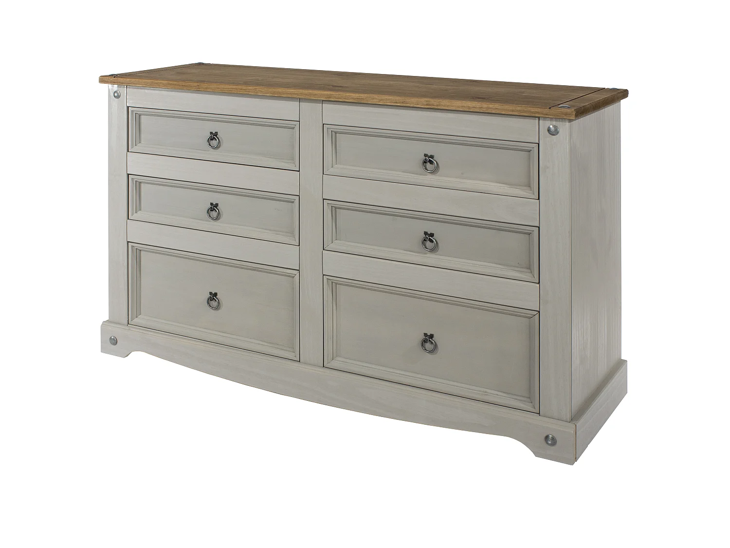 Corona 3 + 3 Drawer Chest of Drawers, Rustic Waxed Solid Wood