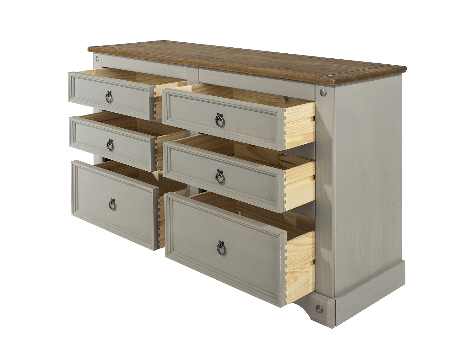Corona 3 + 3 Drawer Chest of Drawers, Rustic Waxed Solid Wood