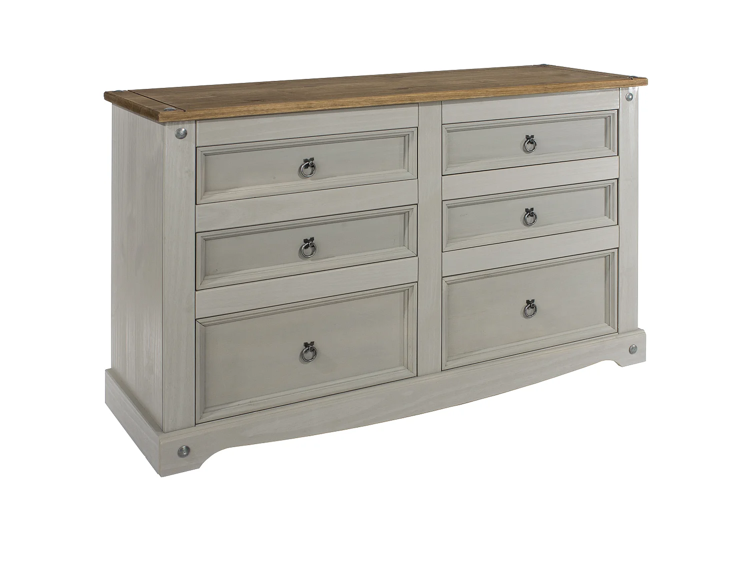Corona 3 + 3 Drawer Chest of Drawers, Rustic Waxed Solid Wood