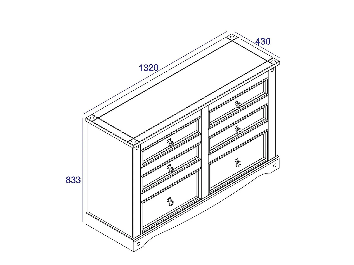 Corona 3 + 3 Drawer Chest of Drawers, Rustic Waxed Solid Wood