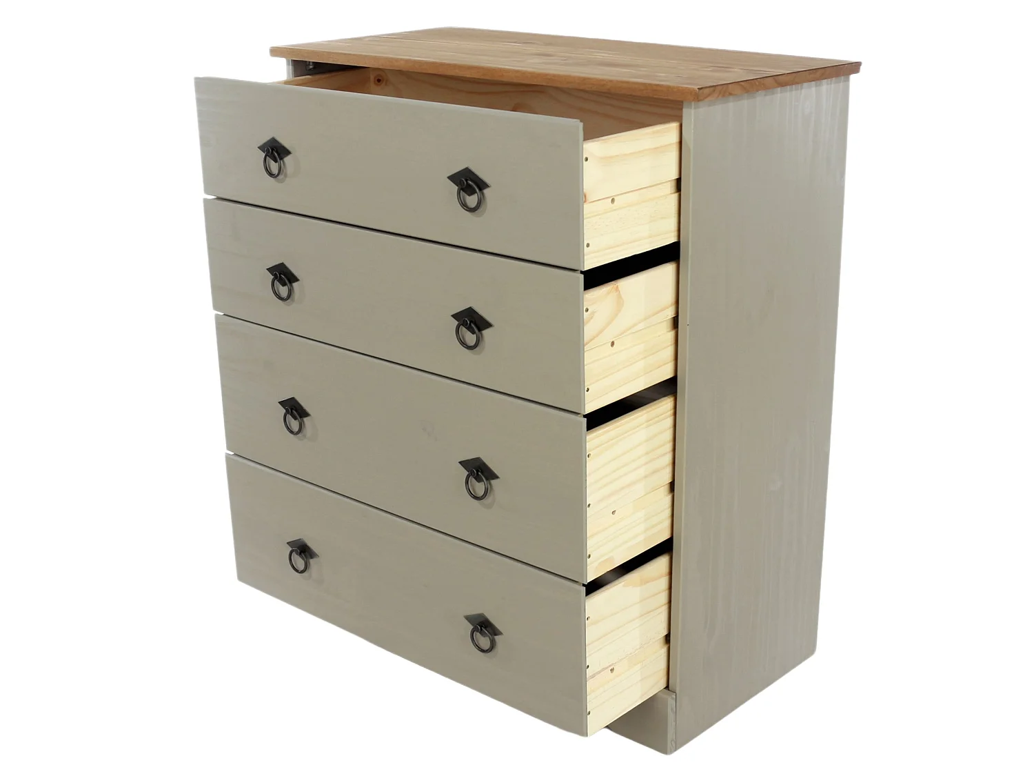 Corona Grey Compact 4-Drawer Chest of Drawers, Rustic Solid Waxed Wood