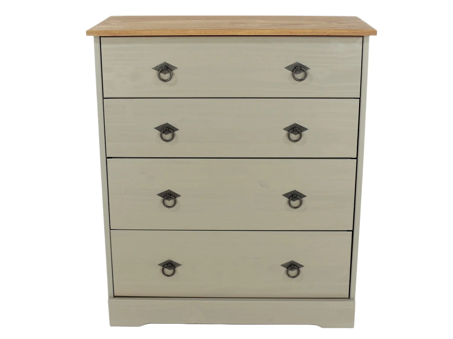 Corona Grey Compact 4-Drawer Chest of Drawers, Rustic Solid Waxed Wood