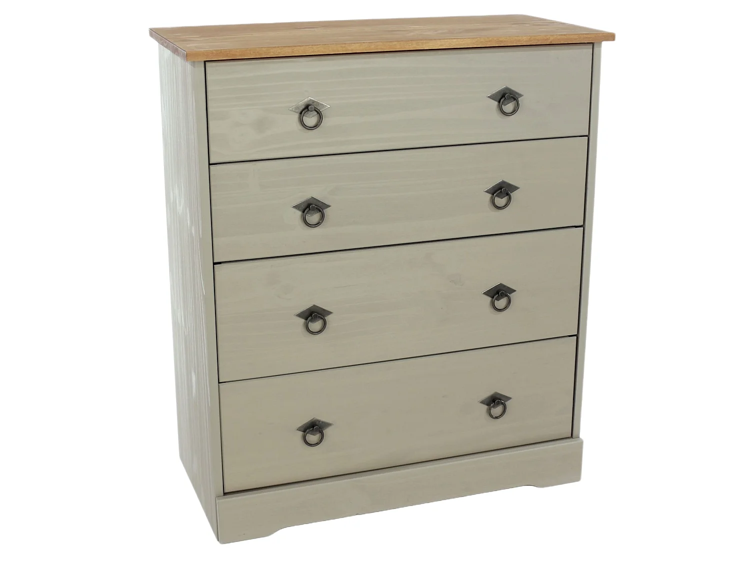 Corona Grey Compact 4-Drawer Chest of Drawers, Rustic Solid Waxed Wood