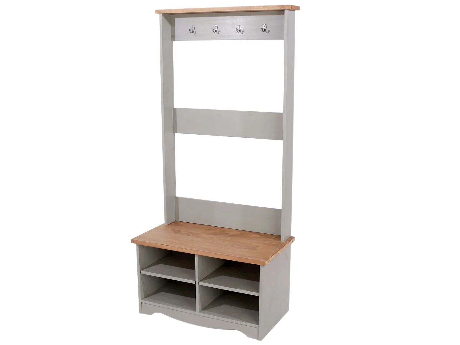 Corona Hall Shoe Bench with Hat & Coat Rack, Waxed Solid Wood