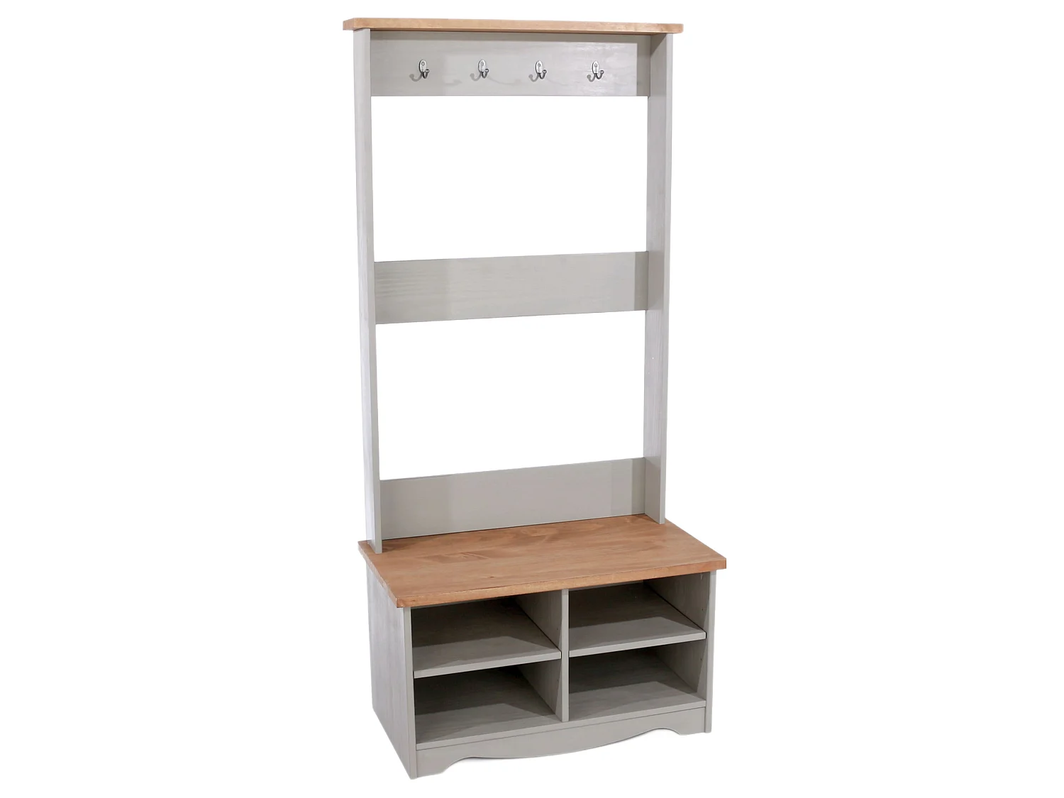 Corona Hall Shoe Bench with Hat & Coat Rack, Waxed Solid Wood