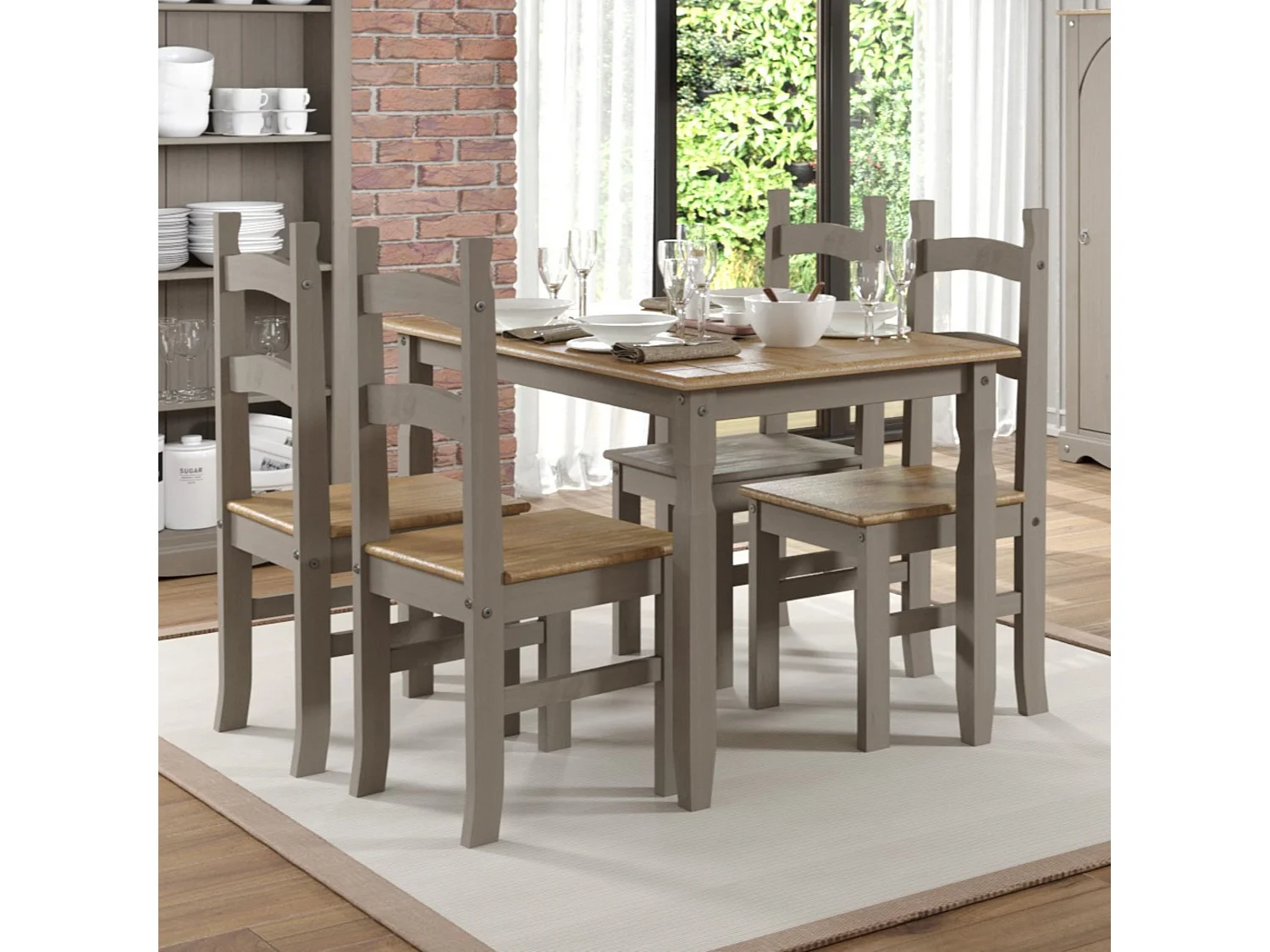 Pair of Corona Solid Pine Wood Dining Chairs