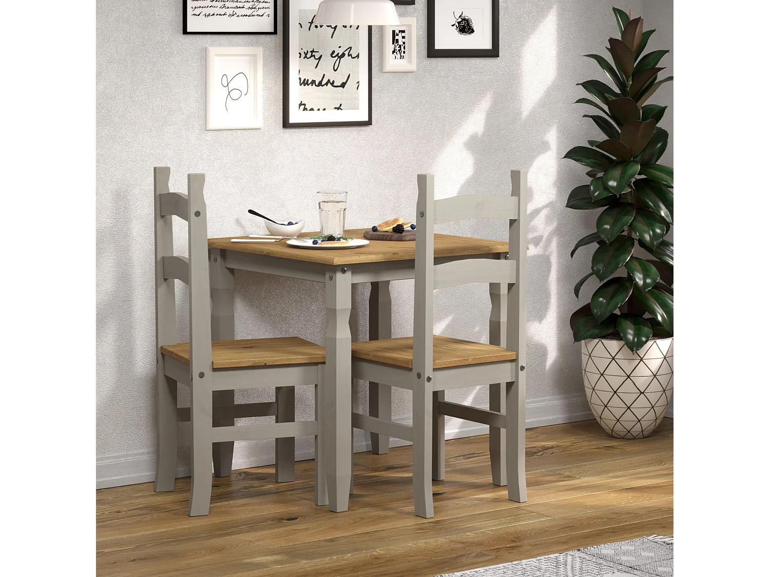 Pair of Corona Solid Pine Wood Dining Chairs
