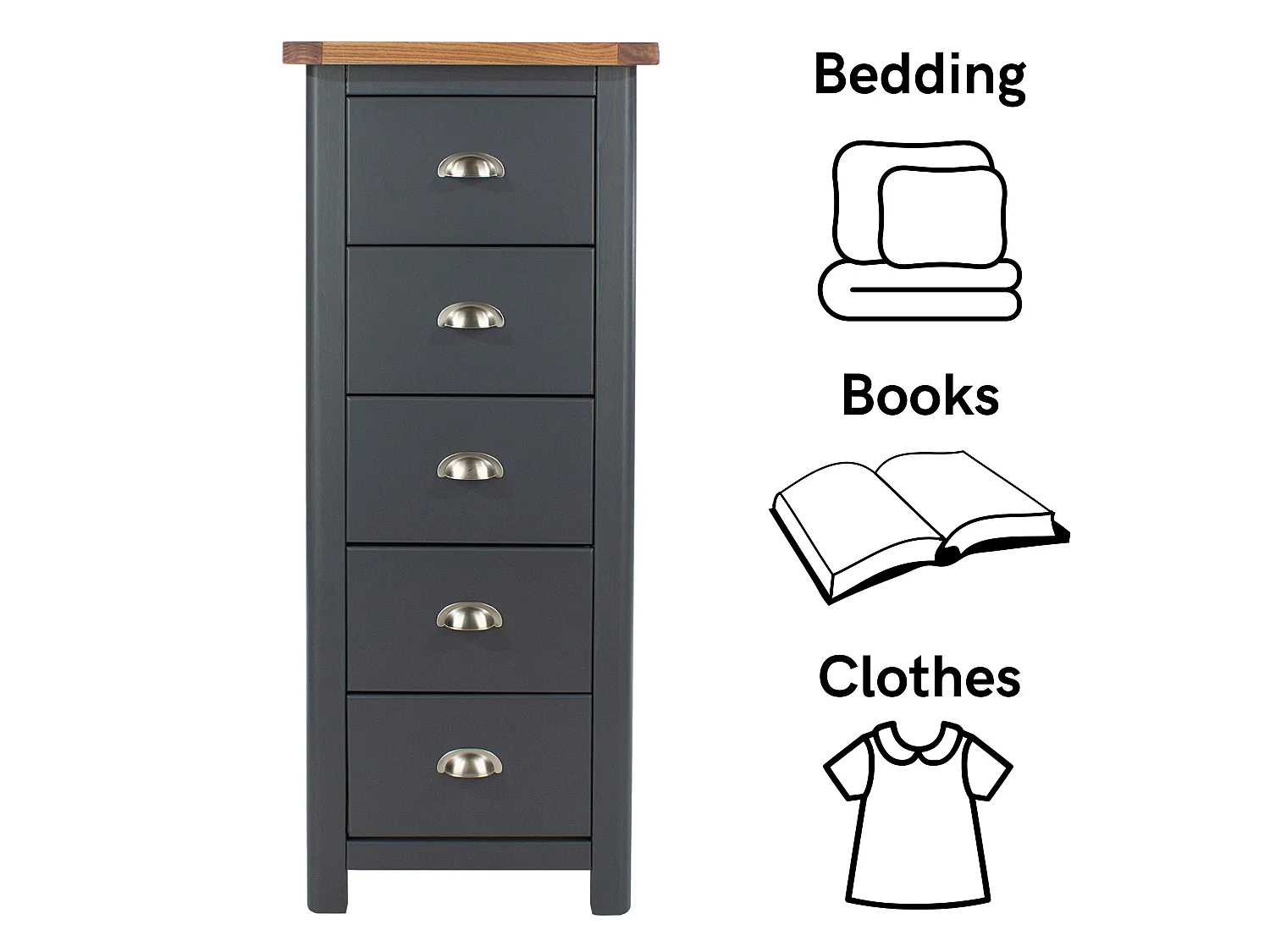 Dunkeld 5-Drawer Narrow Chest of Drawers, Midnight Blue